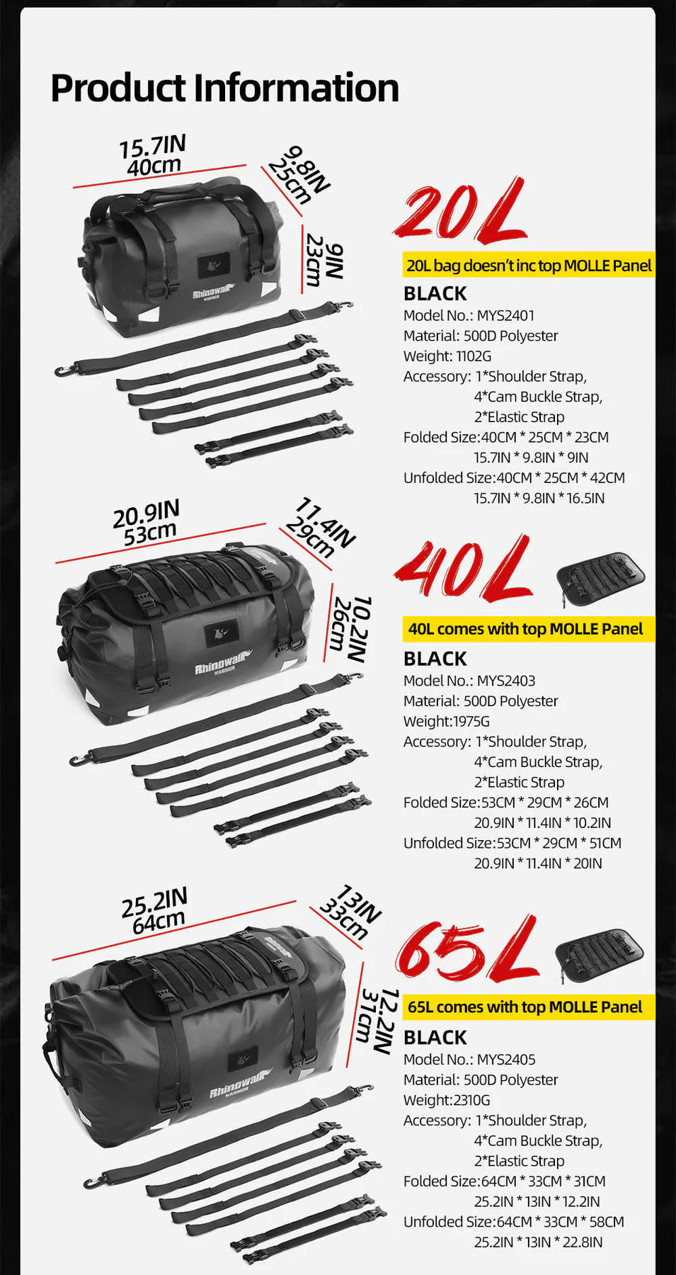 MYS2405BK - Warrior Series X 60L Duffel Bag Magnetic Opening