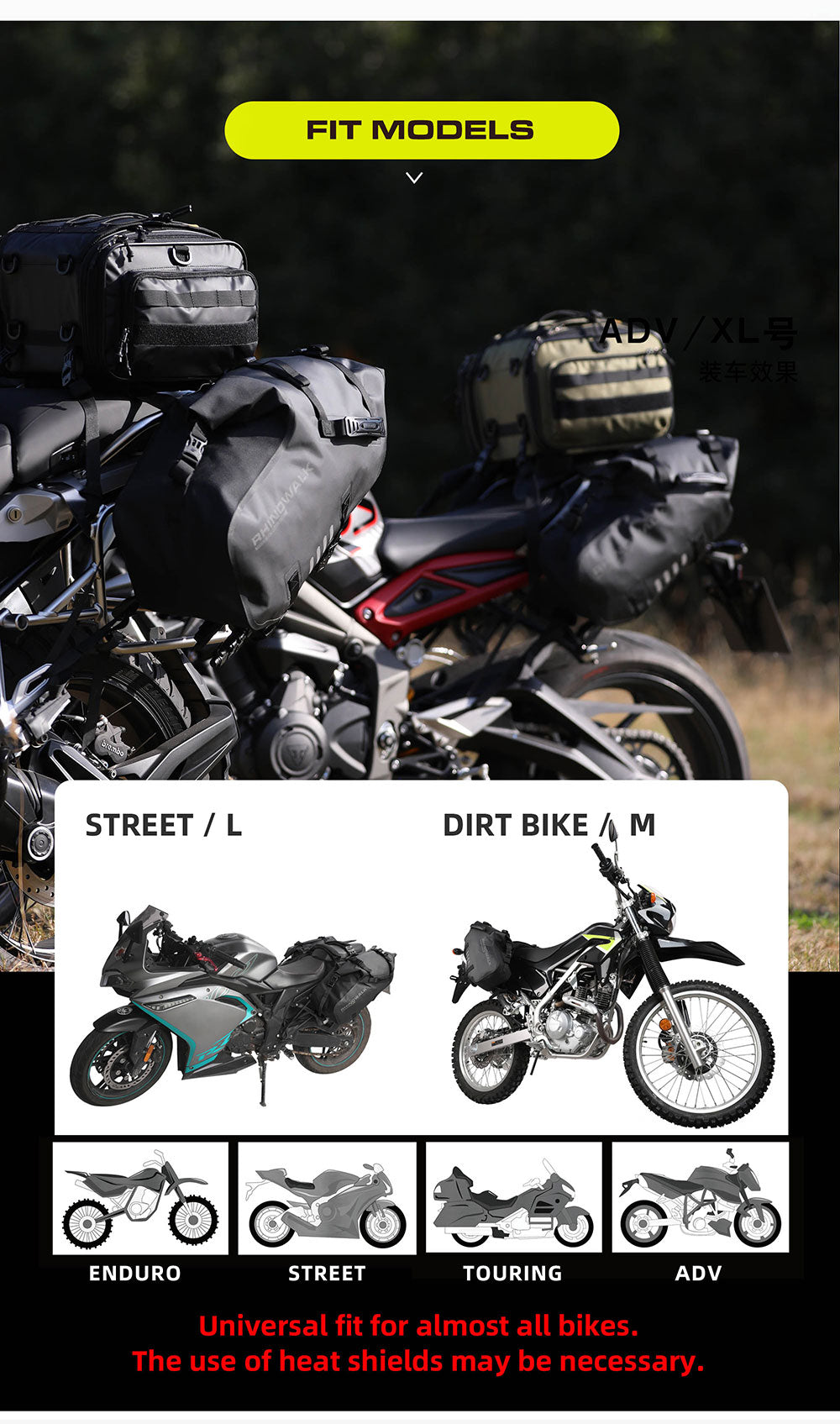 MT1448 - Motorcycle waterproofthrough over saddle bags 24L - 48L