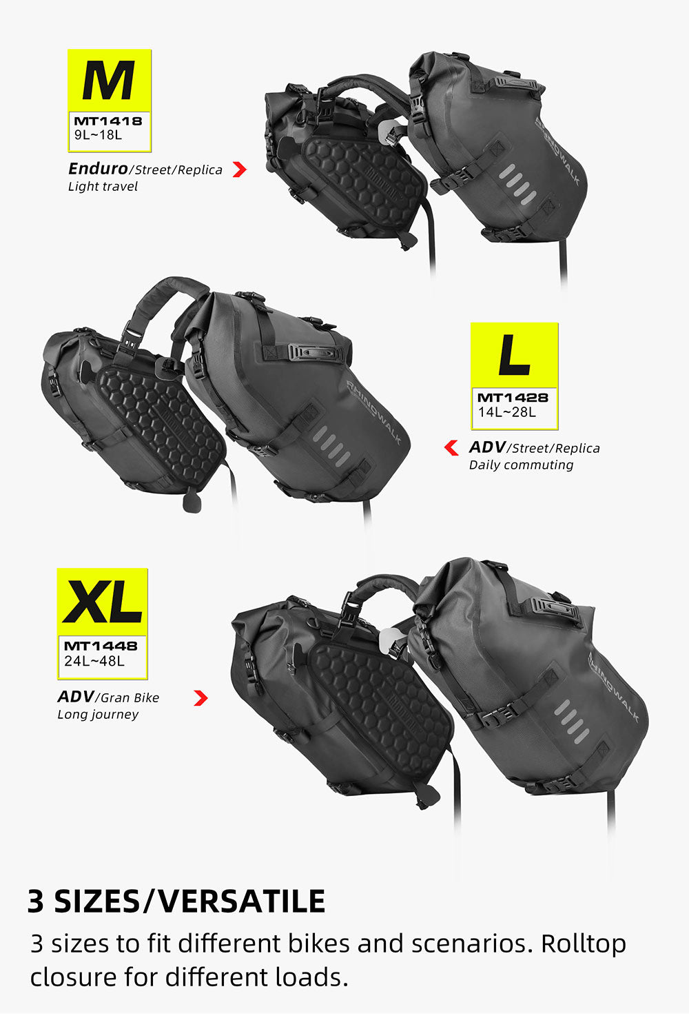 MT1448 - Motorcycle waterproofthrough over saddle bags 24L - 48L