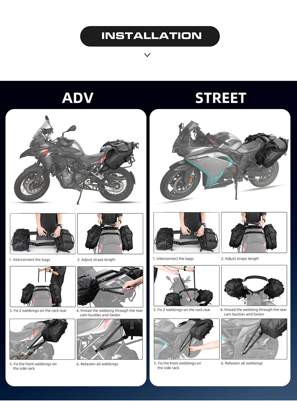 MT1448 - Motorcycle waterproofthrough over saddle bags 24L - 48L
