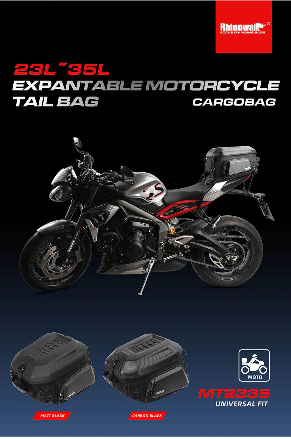 MT2335 - Expandable Motorcycle Tail Bag Cargobag 23L - 35L