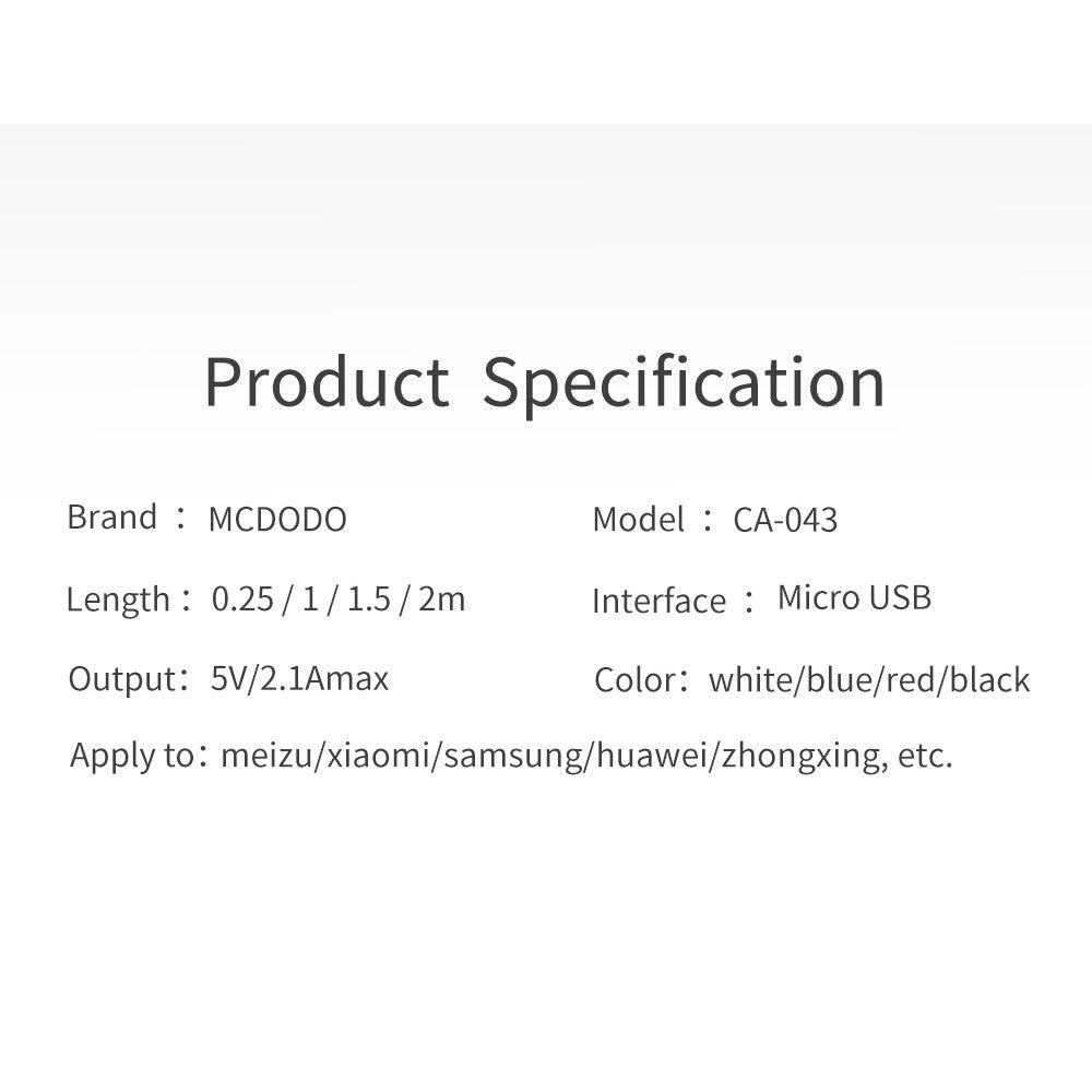 Mcdodo CA-043 Micro USB Fast Charging Cable 1m