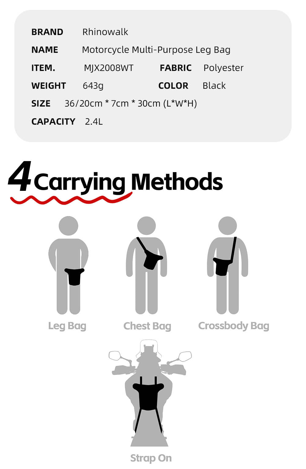 MJX2008BK - Mechanic 2.4L Multifunctional Leg Bag (tank bag)