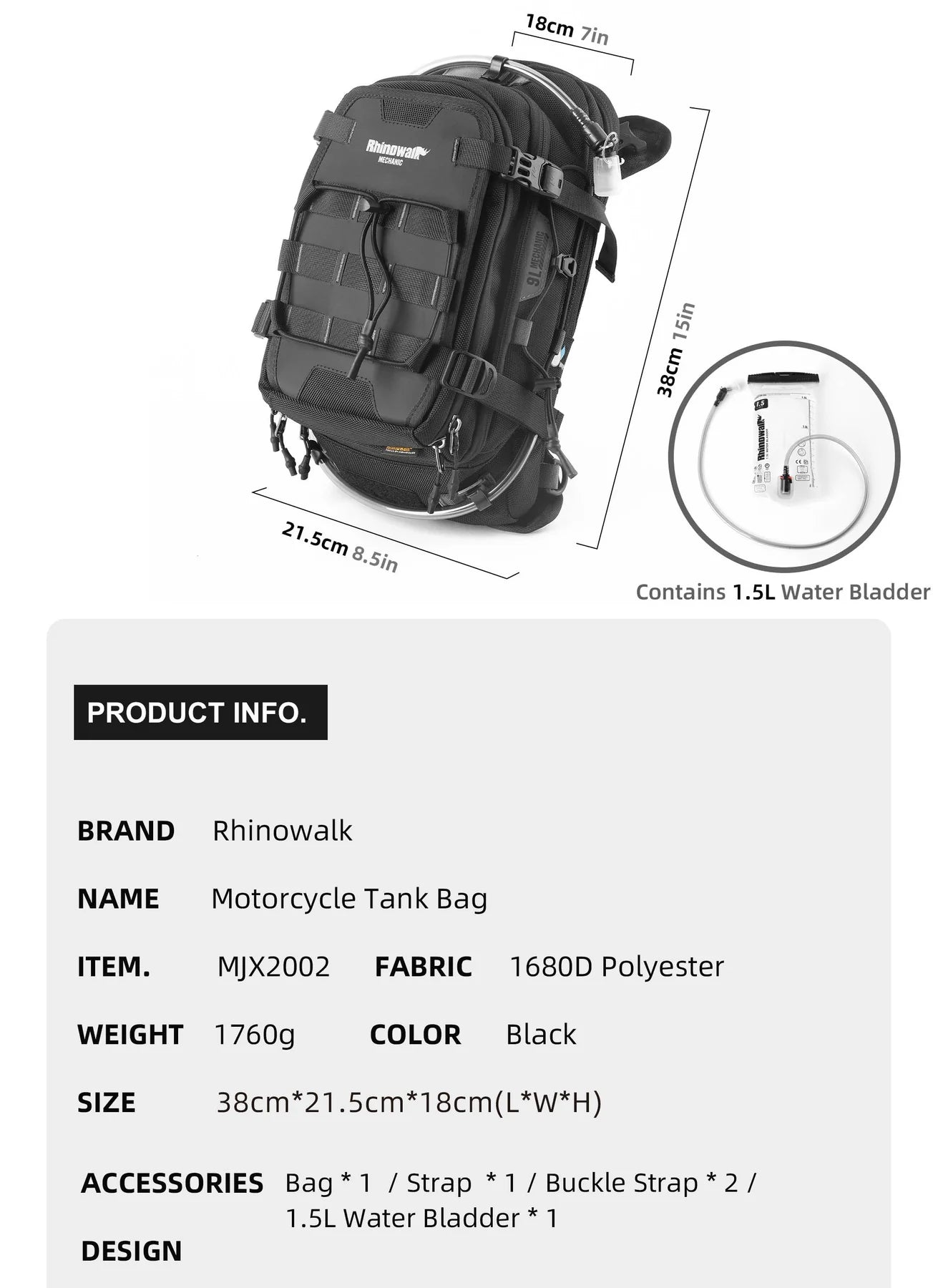 MJX2002 - Mechanic Motorcycle Tank Bag 9L