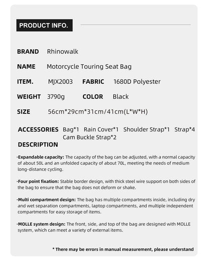 MJX2003 - Mechanic Motorcycle Touring Seat Bag 70L