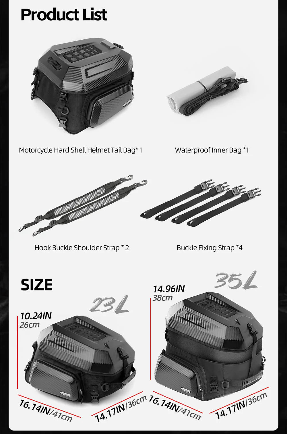 MFT2310KC- 23L-35L ABS Hard Shell Tail Bag with Expandable