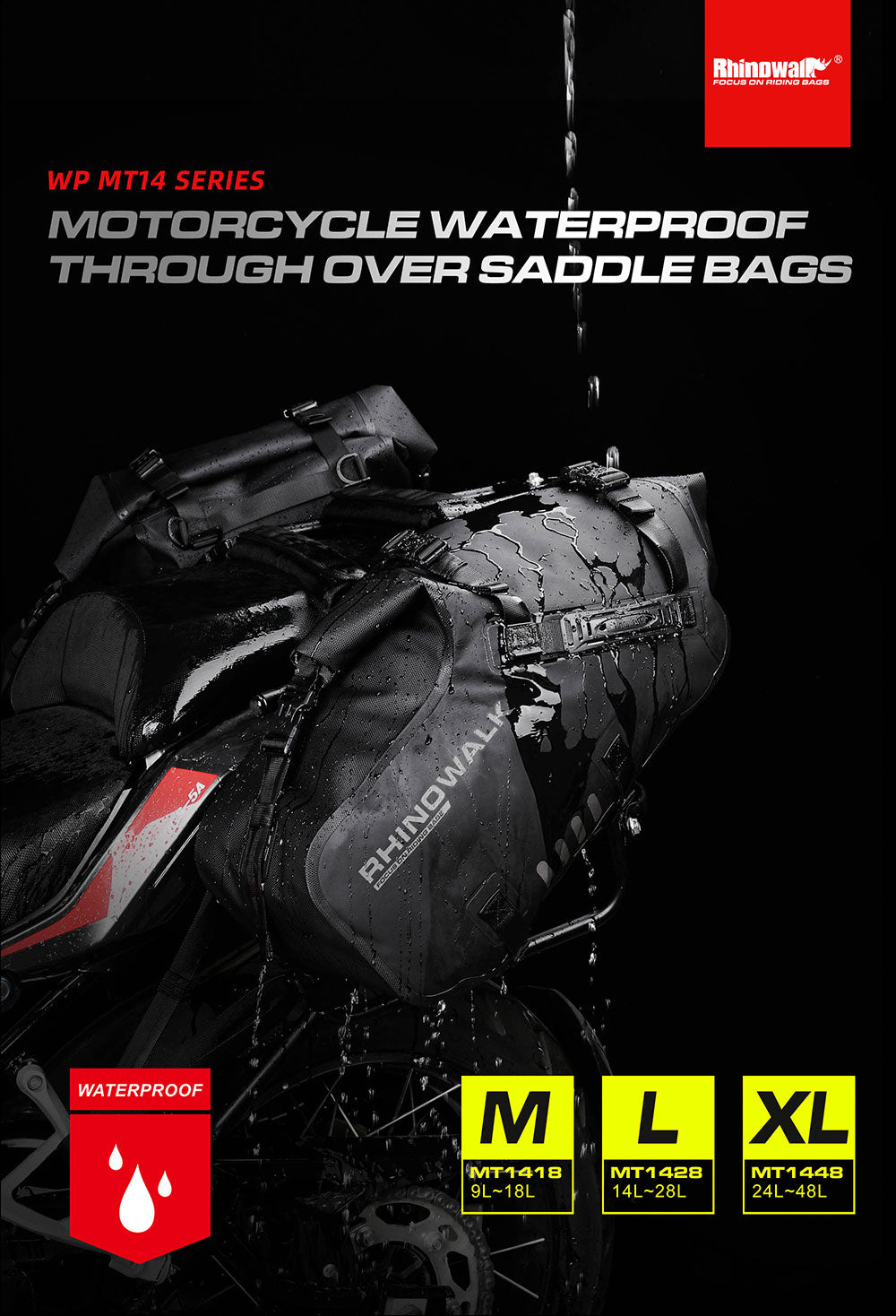 MT1418 - Motorcycle waterproofthrough over saddle bags 9L - 18L