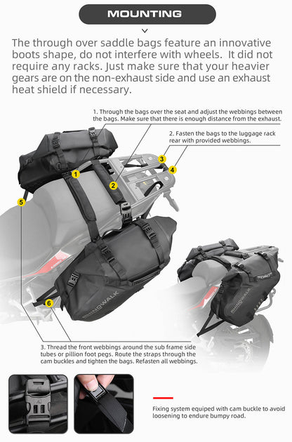 MT1418 - Motorcycle waterproofthrough over saddle bags 9L - 18L
