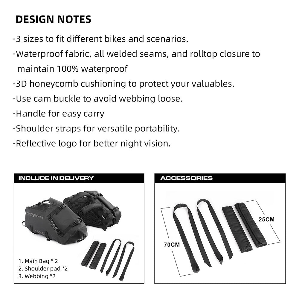 MT1418 - Motorcycle waterproofthrough over saddle bags 9L - 18L