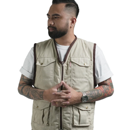 THINKCHAMP - PATHFINDER REVERSIBLE UTILITY VEST IN SAND WHITE AND TIGER CAMOU COLORWAY