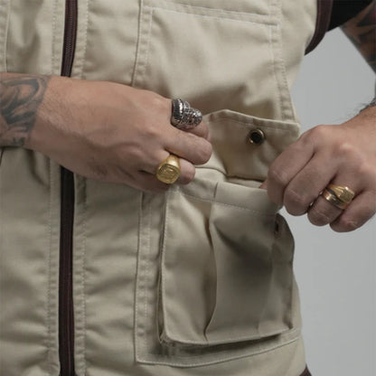 THINKCHAMP - PATHFINDER REVERSIBLE UTILITY VEST IN SAND WHITE AND TIGER CAMOU COLORWAY