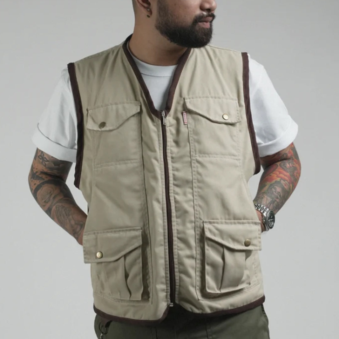 THINKCHAMP - PATHFINDER REVERSIBLE UTILITY VEST IN SAND WHITE AND TIGER CAMOU COLORWAY