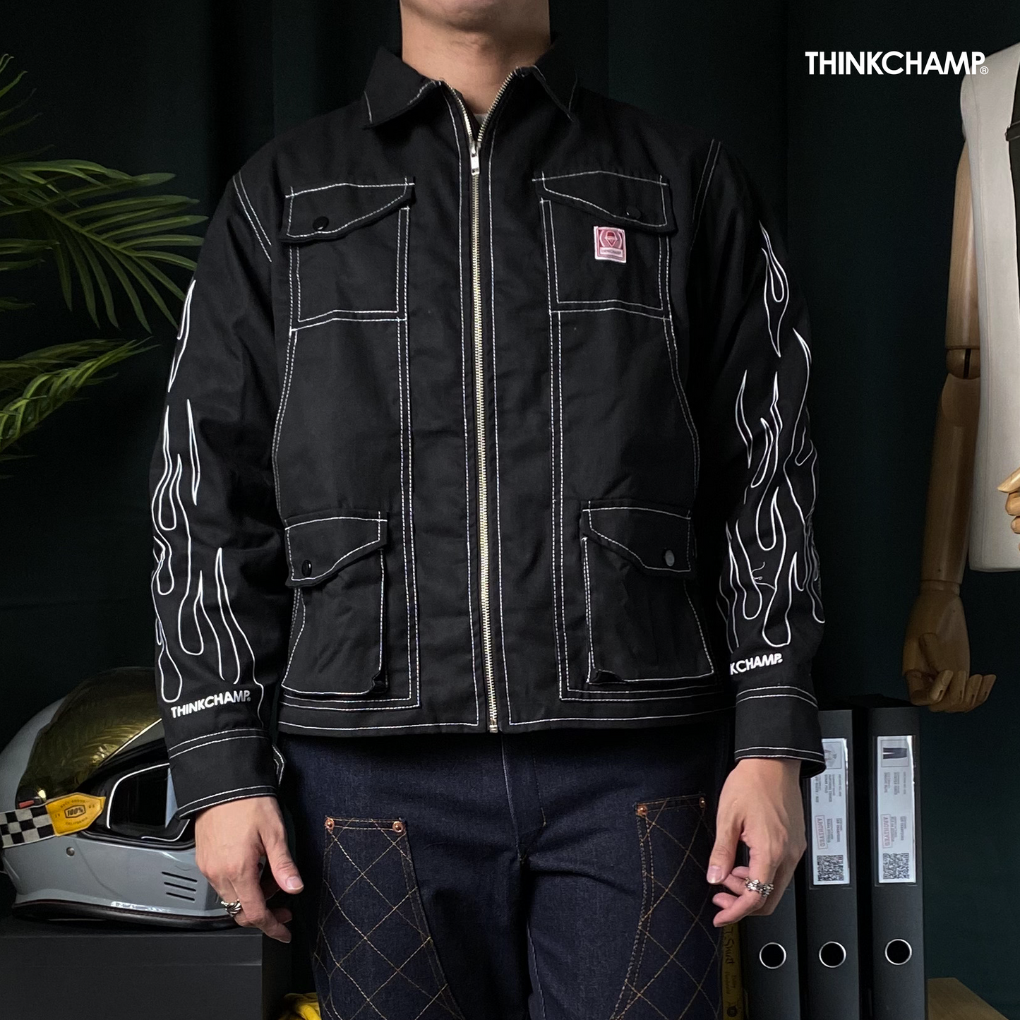 THINKCHAMP - BUCCANEER WHITE FLAMES PADDED-READY JACKET