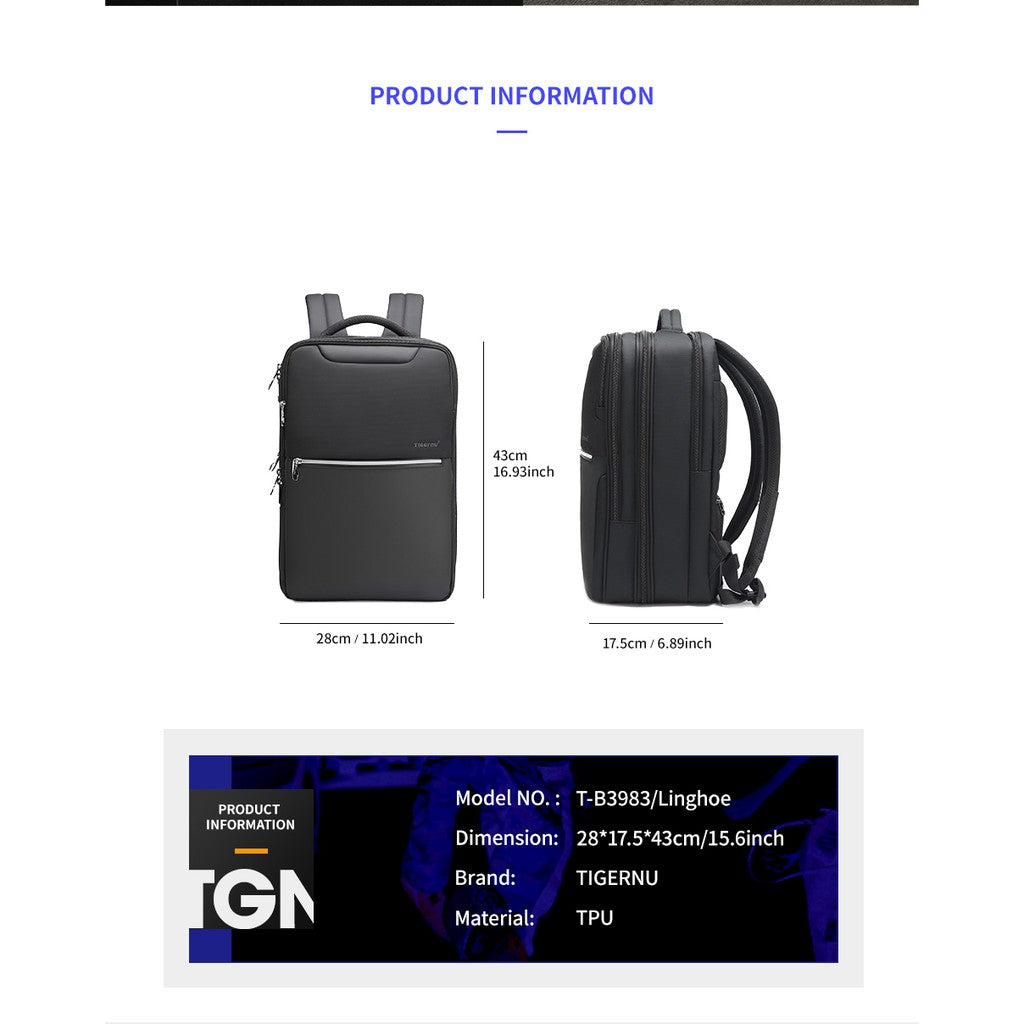 Tigernu T-B3983 15.6 inch Laptop Water Resistant Travel Backpack