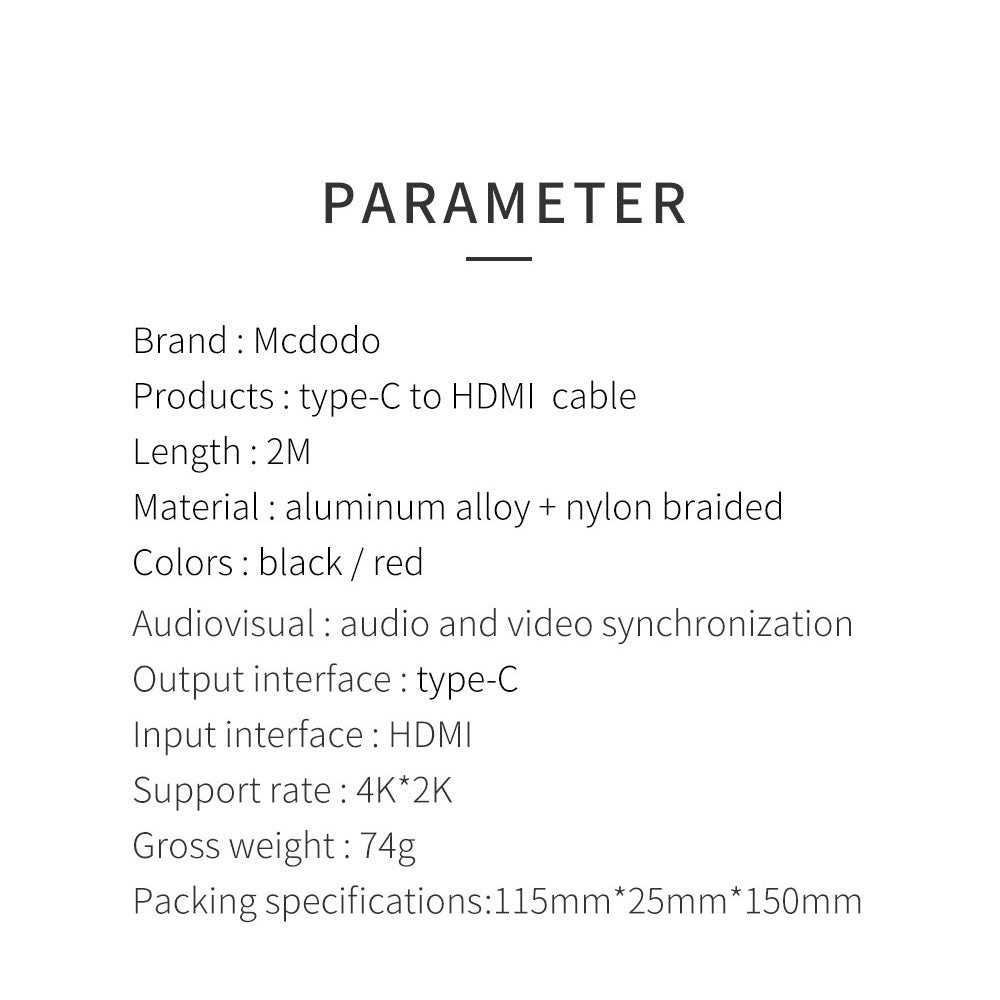 Mcdodo CA-588 Type C to HDMI Cable Clear Screen Mirroring 2m