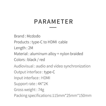 Mcdodo CA-588 Type C to HDMI Cable Clear Screen Mirroring 2m