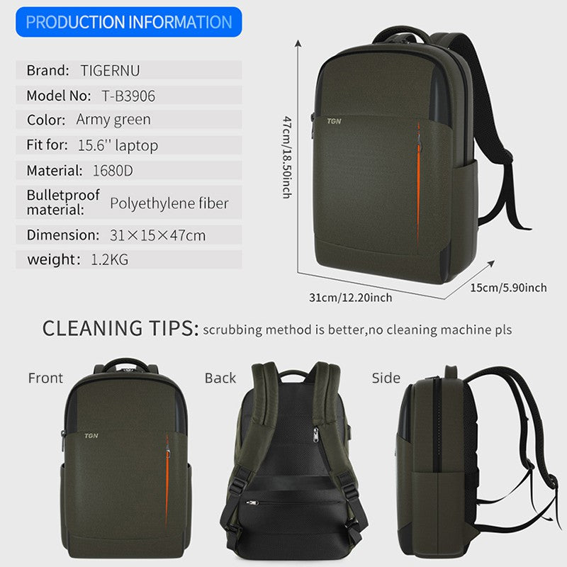 Tigernu T-B3906B Bulletproof Water Resistant Backpack