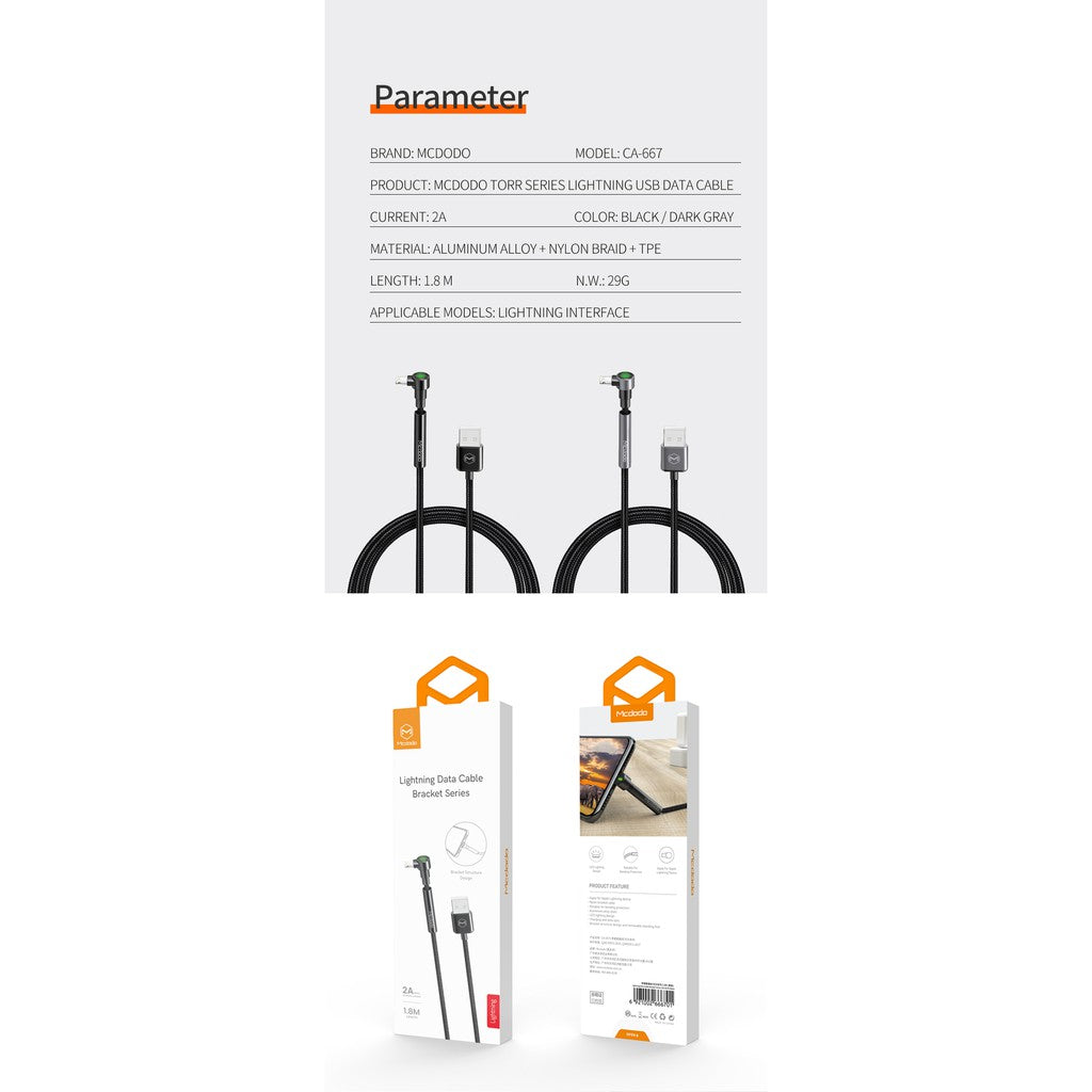 Mcdodo CA-667 Torr Series Lightning Cable Watching Movie holder and Gaming Iphone X Xs 8