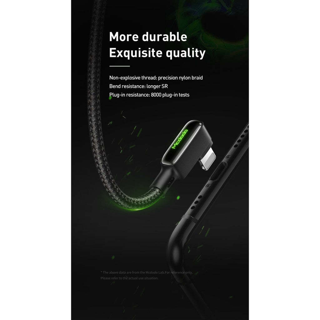 Mcdodo CA-7510 Black glue series lightning data cable with LED 1.2m