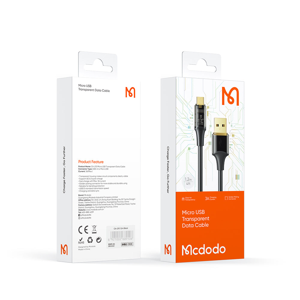 Mcdodo CA-210 Micro USB Transparent Data Charging Cable 1.8m Amber Series